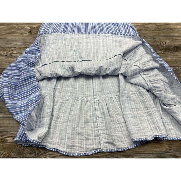 Elliot Lauren Midi Dress L Blue/White Stripe Sleeveless Tiered Ruffled Chambray - Picture 8 of 14